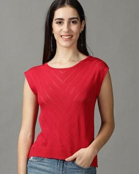 round-neck top with ribbed hemline