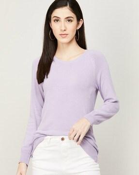 round-neck top with ribbed hems