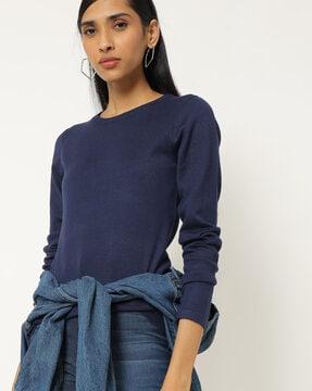 round-neck top with ribbed neckline