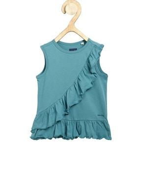 round-neck top with ruffle accent