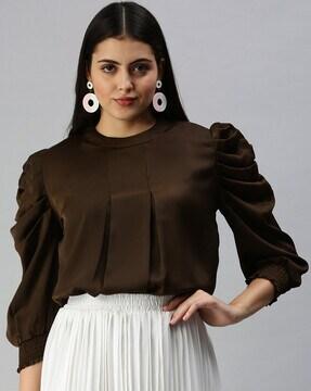 round-neck top with ruffle accent