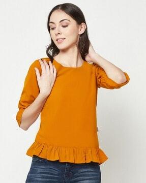 round-neck top with ruffle accent