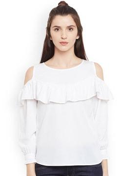 round-neck top with ruffle accent