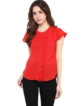round neck top with ruffle detail