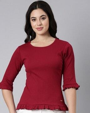 round-neck top with ruffle detail