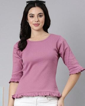 round-neck top with ruffle detail