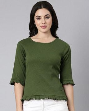 round-neck top with ruffle detail