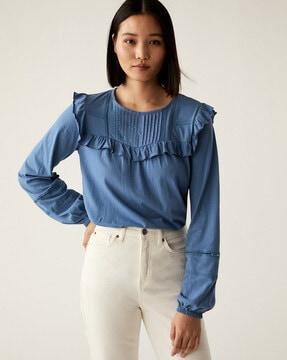 round-neck top with ruffle