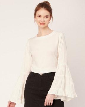 round-neck top with ruffled bell sleeves