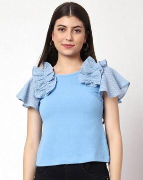 round-neck top with ruffled detail