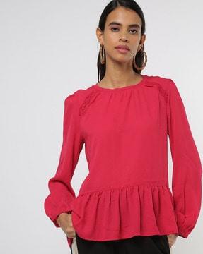 round-neck top with ruffled panel
