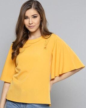 round-neck top with ruffled panels