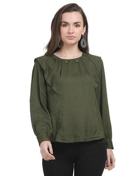 round-neck top with ruffled panels