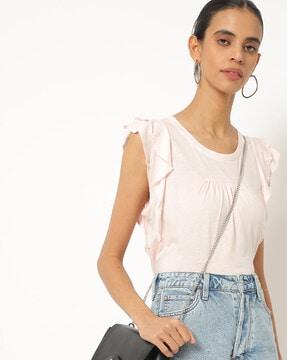 round-neck top with ruffled panels