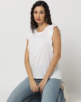 round-neck top with ruffled panels