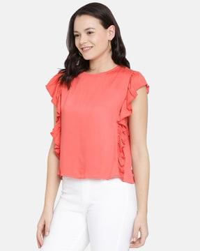 round-neck top with ruffled panels