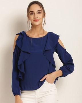 round-neck top with ruffled side panel