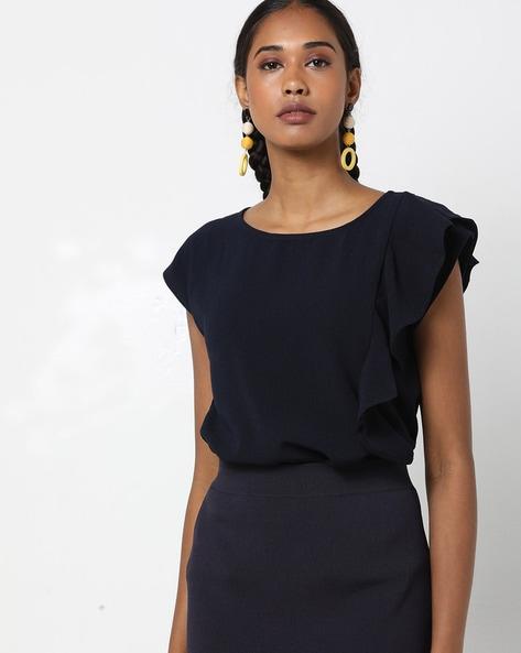 round-neck top with ruffled side panel