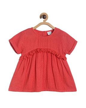 round-neck top with ruffles overly
