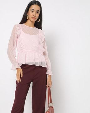 round-neck top with ruffles