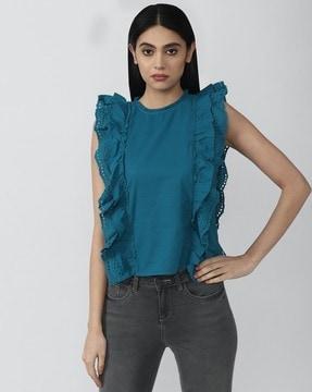 round-neck top with ruffles