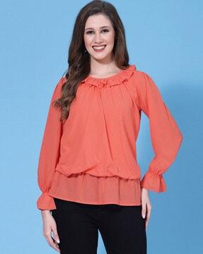 round-neck top with ruffles