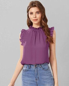 round-neck top with ruffles