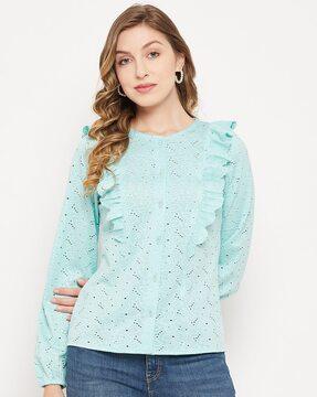 round-neck top with ruffles