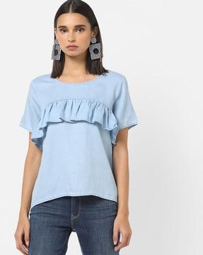 round-neck top with ruffles