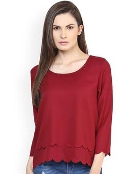 round-neck top with scalloped hem