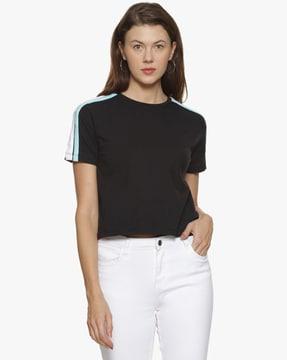 round-neck top with striped detail