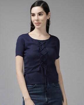 round-neck top with tie-up