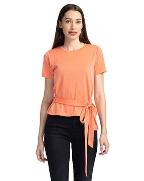 round-neck top with tie-up