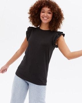 round-neck top with tiered sleeves