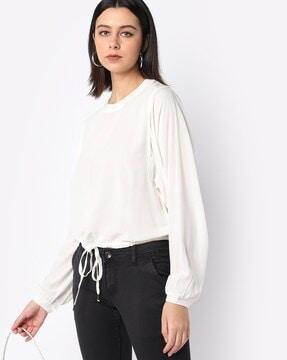 round-neck top with waist tie-up