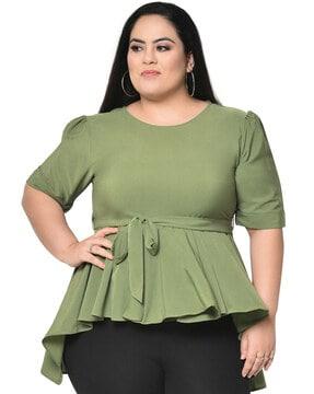 round-neck top with waist tie-up