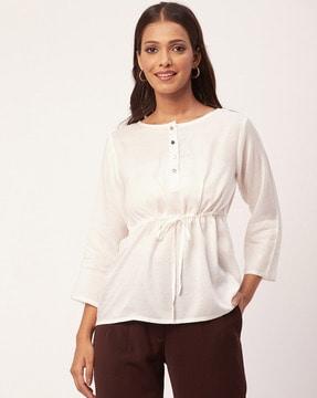 round-neck top with waist tie