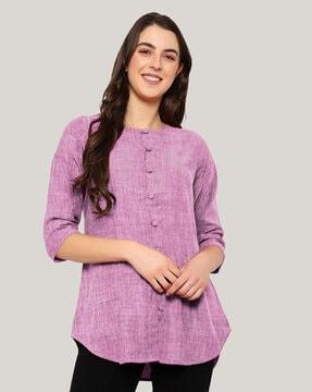 round-neck tunic with button accent