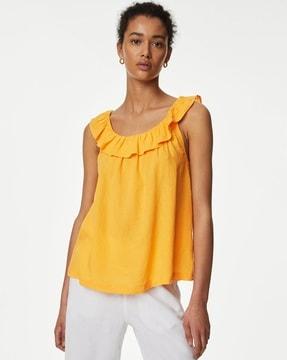 round-neck vest top with ruffle