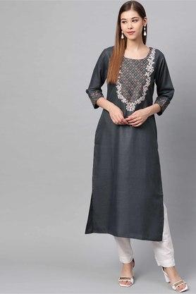 round neck women's kurta - charcoal