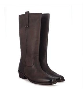 round shape mid-calf length heeled boots