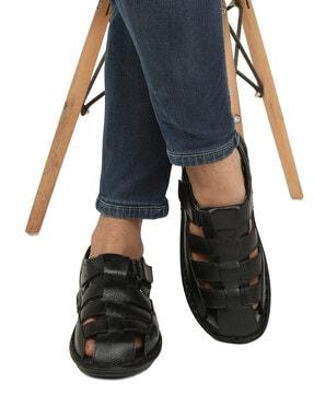 round-toe slip-on sandals with velcro closure