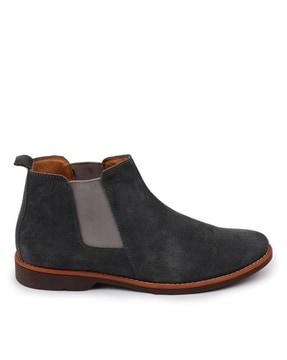 round-toe boot with slip-on styling