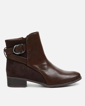 round-toe booties with metal accent