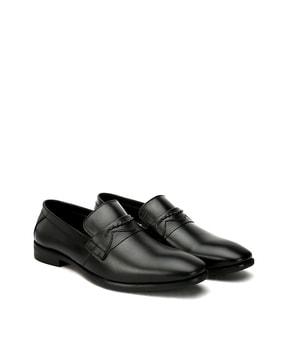 round-toe genuine leather slip-on shoes