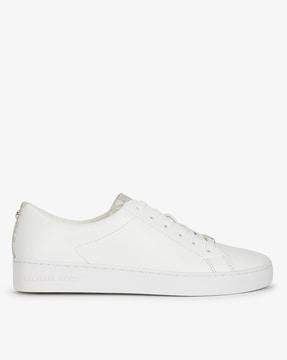 round toe lace-up leather sneakers