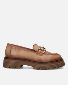 round-toe leather bit loafers