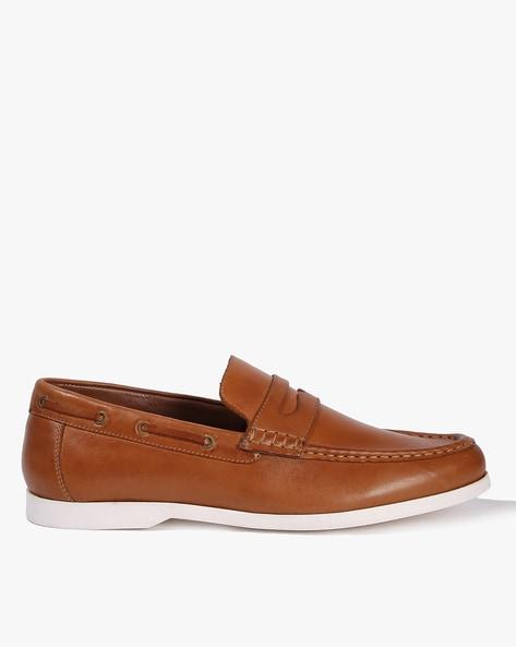 round-toe leather penny loafers