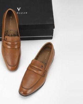 round-toe leather penny loafers