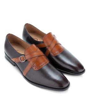 round-toe monks with buckle closure